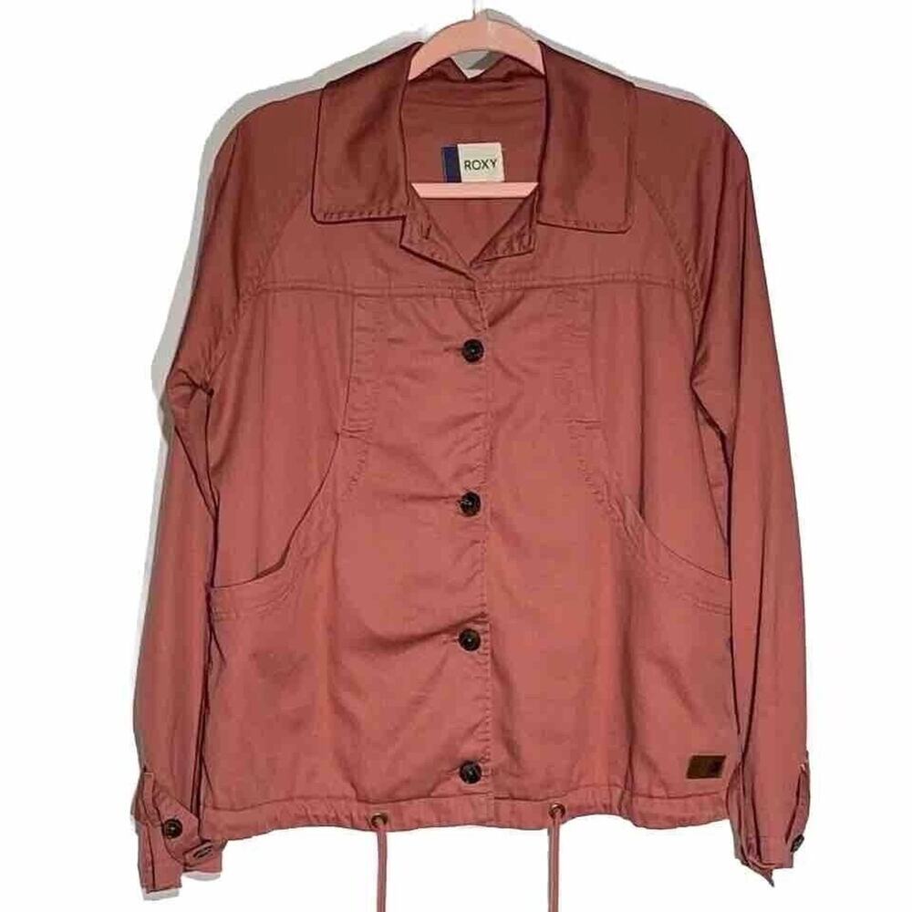 Roxy Dream Way Terracotta Utility Button-Front Jacket with Drawstring Hem Sz M
